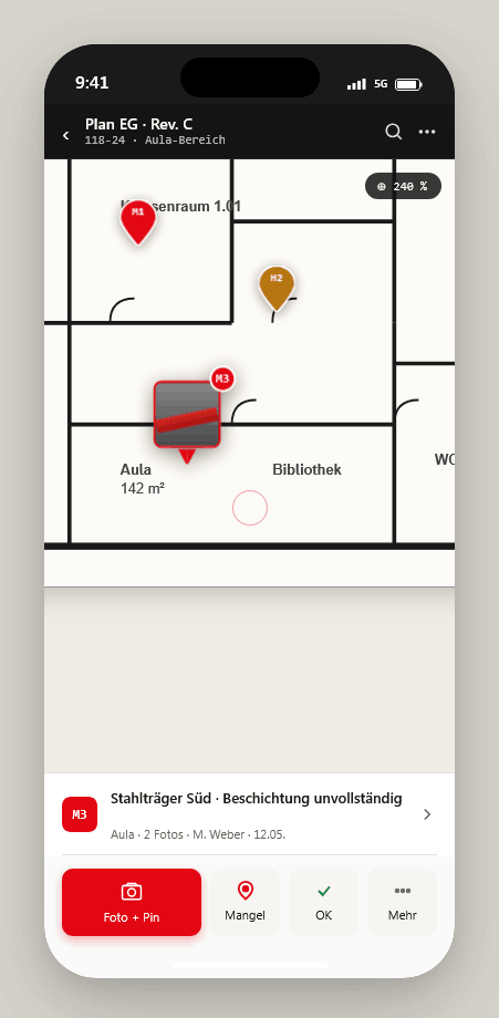 Plan-Markierung auf dem Handy mit Foto-Pins