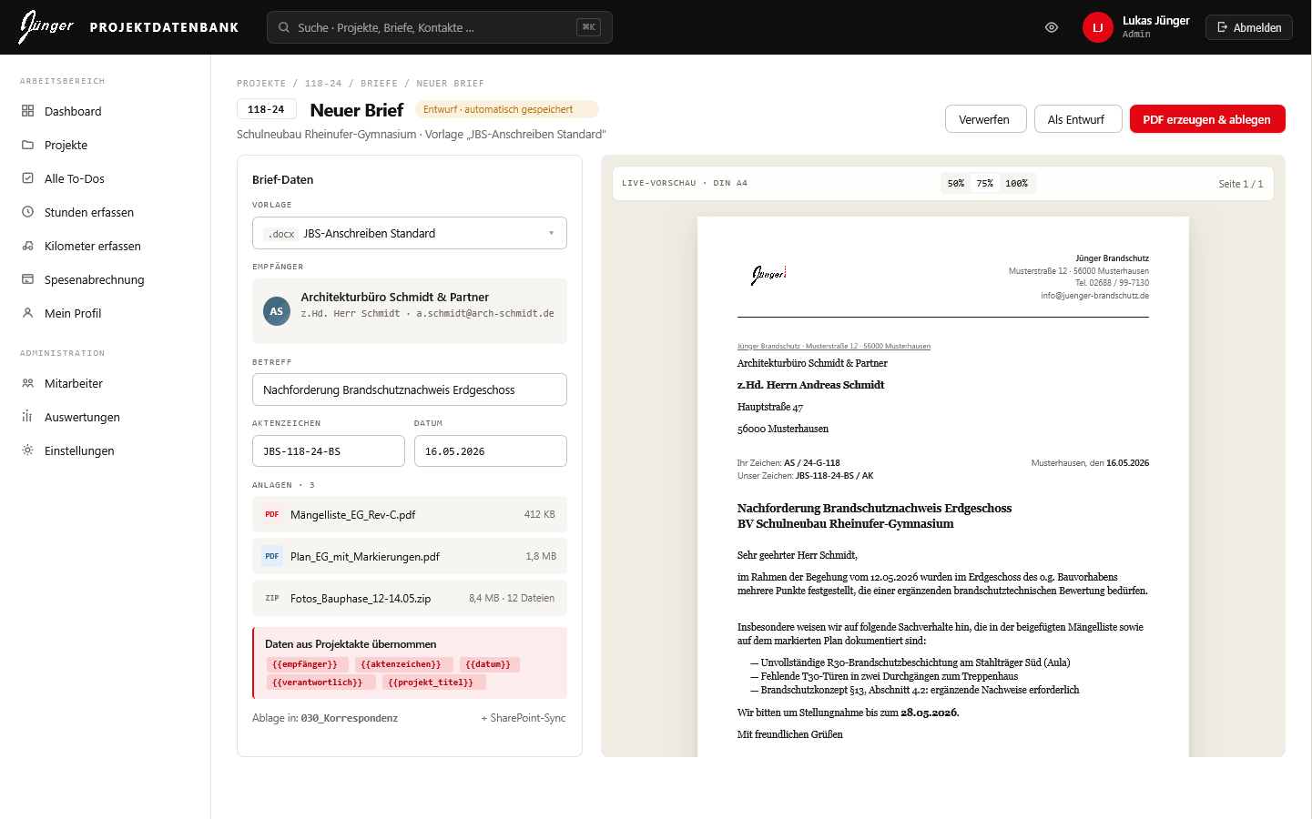 Brief-Generator mit Live-Vorschau